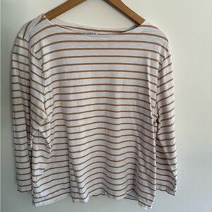 J. Crew Tan and White Striped Long Sleeve Top